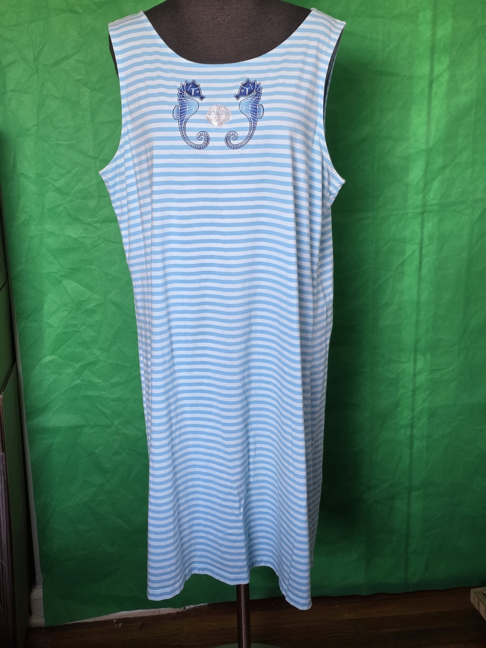 Talbots Coastal Sleeveless Stretch Dress XL – Blue Seahorse Detail Casual Beachy